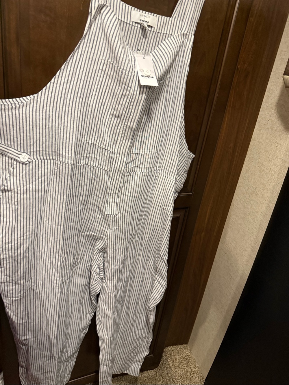 Sonoma Blue & White Pinstripe Cotton Overalls Jumpsuit